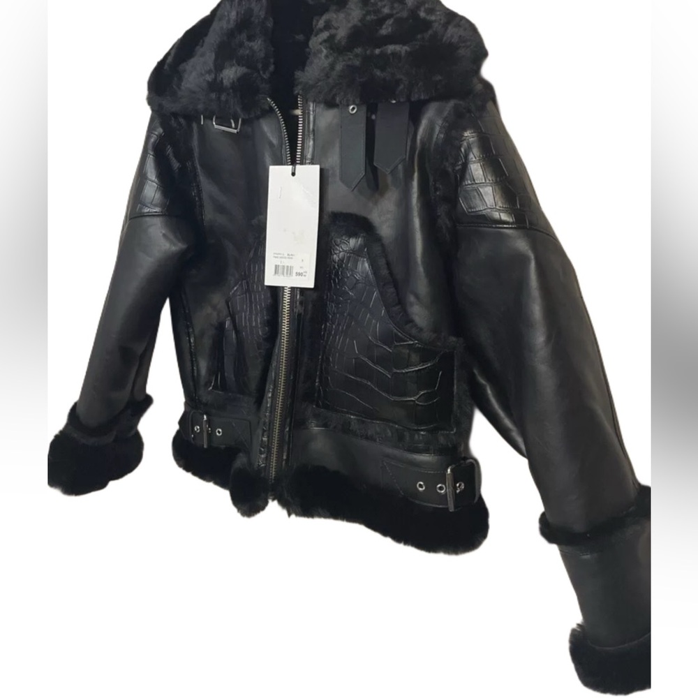 -THE KOOPLES Black Faux Croco Perf Coat Size 1 (US Size 4) - Picture 3 of 5